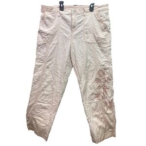 Chicos Pants Womens 14R Embroidered Floral Crop Capri Travel Costal Beachy‎